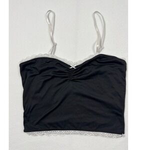 Coquette Y2K Faded Rose Lace Trim Camisole Women Large Black‎ White
